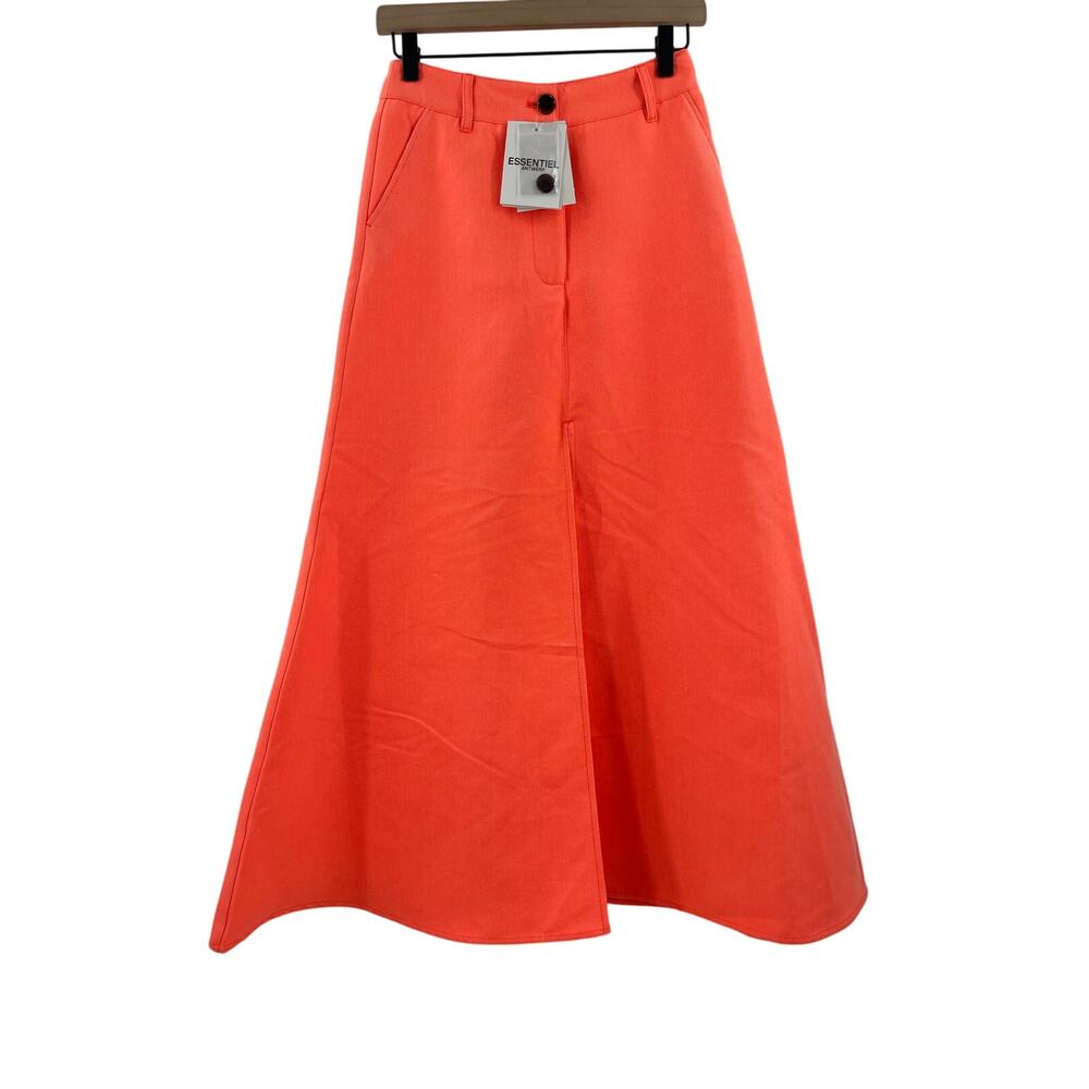 ESSENTIEL ANTWERP x ANTHROPOLOGIE Skirt SZ 2 Diner Flared Bottom Slit Orange NWT